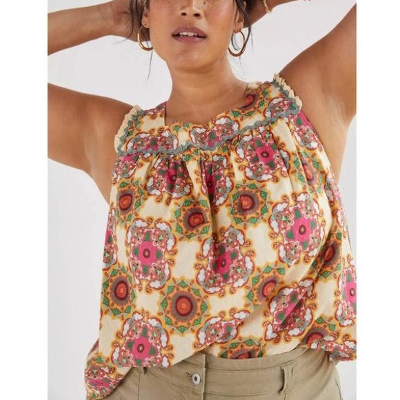 Anthropologie Let Me Be Abstract Ruffled Tank - Picture 3 of 13